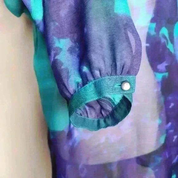 Jones New York Womens Blue Green Pullover Sheer Top Large - Picture 4 of 8